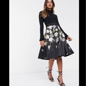 Ted Baker Nerida Floral-Print Fit and Flare Contrast Dress size 1